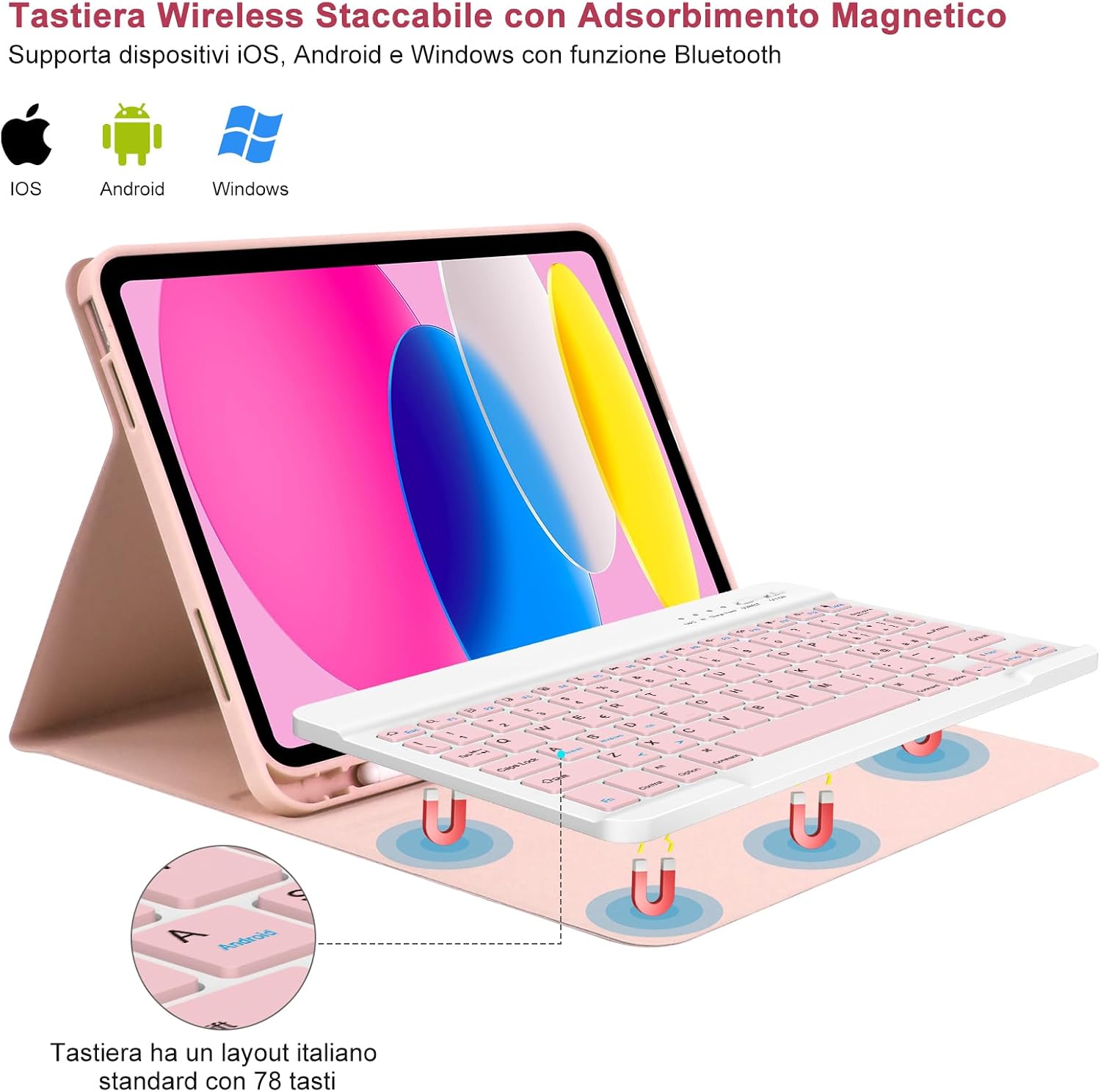 Detalle de TQQ Cover iPad 10ª Generazione con Tastiera: la custodia con keyboard rimovibile per iPad 11ª generazione (10.9/11 pollici) – italiano QWERTY