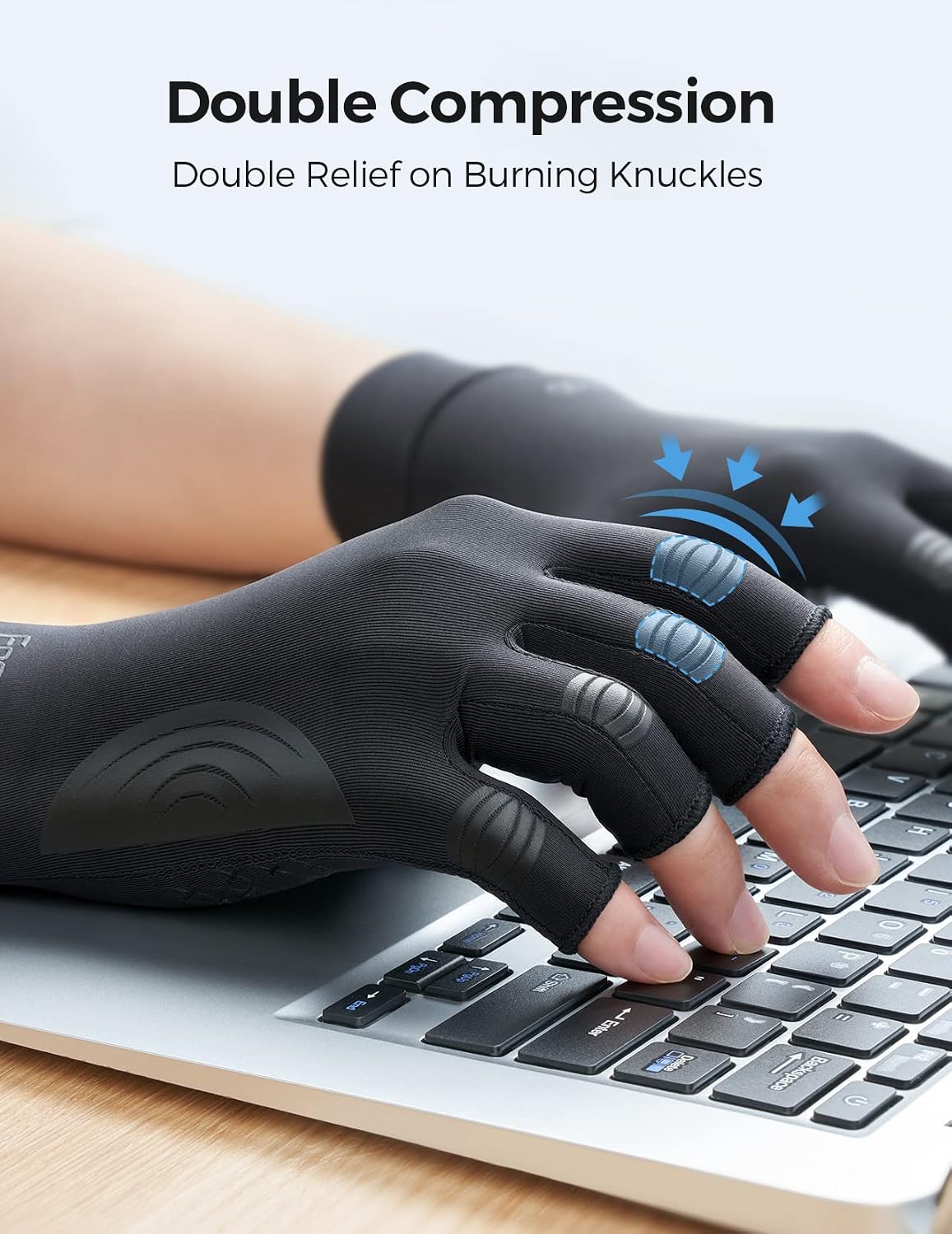 Detalle de FREETOO Kupfer Arthritis Handschuhe (M) – fingerlose Kompressionshandschuhe mit Kupfer-Gefüge
