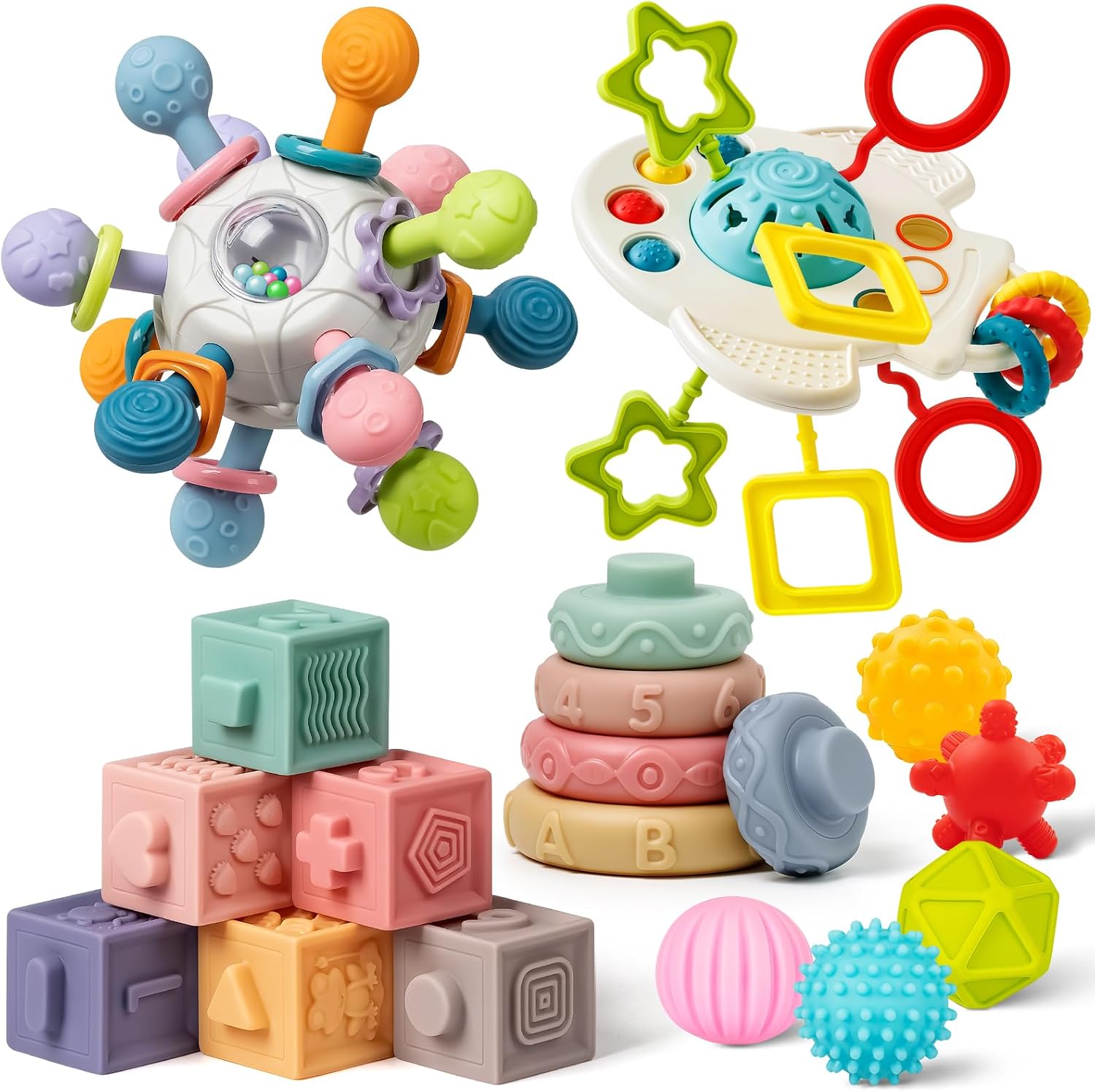 Detalle de Jyusmile LLESSL-Ca-230614 5-in-1 Montessori Baby Toy Set with Stacking Toys