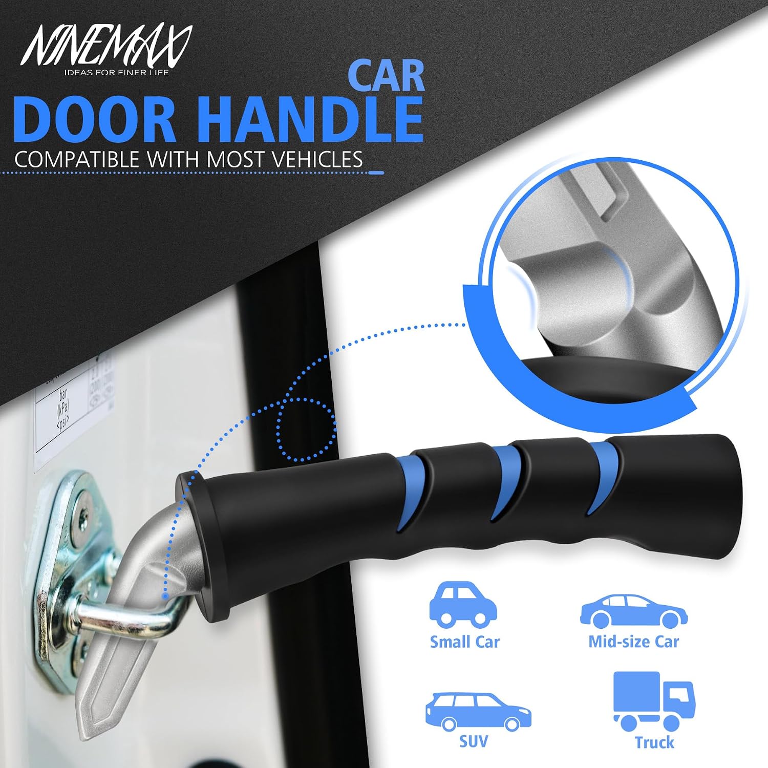 Detalle 2 de NINEMAX auto-instaphulp met ABS-handgreep en aluminium steun, zwart