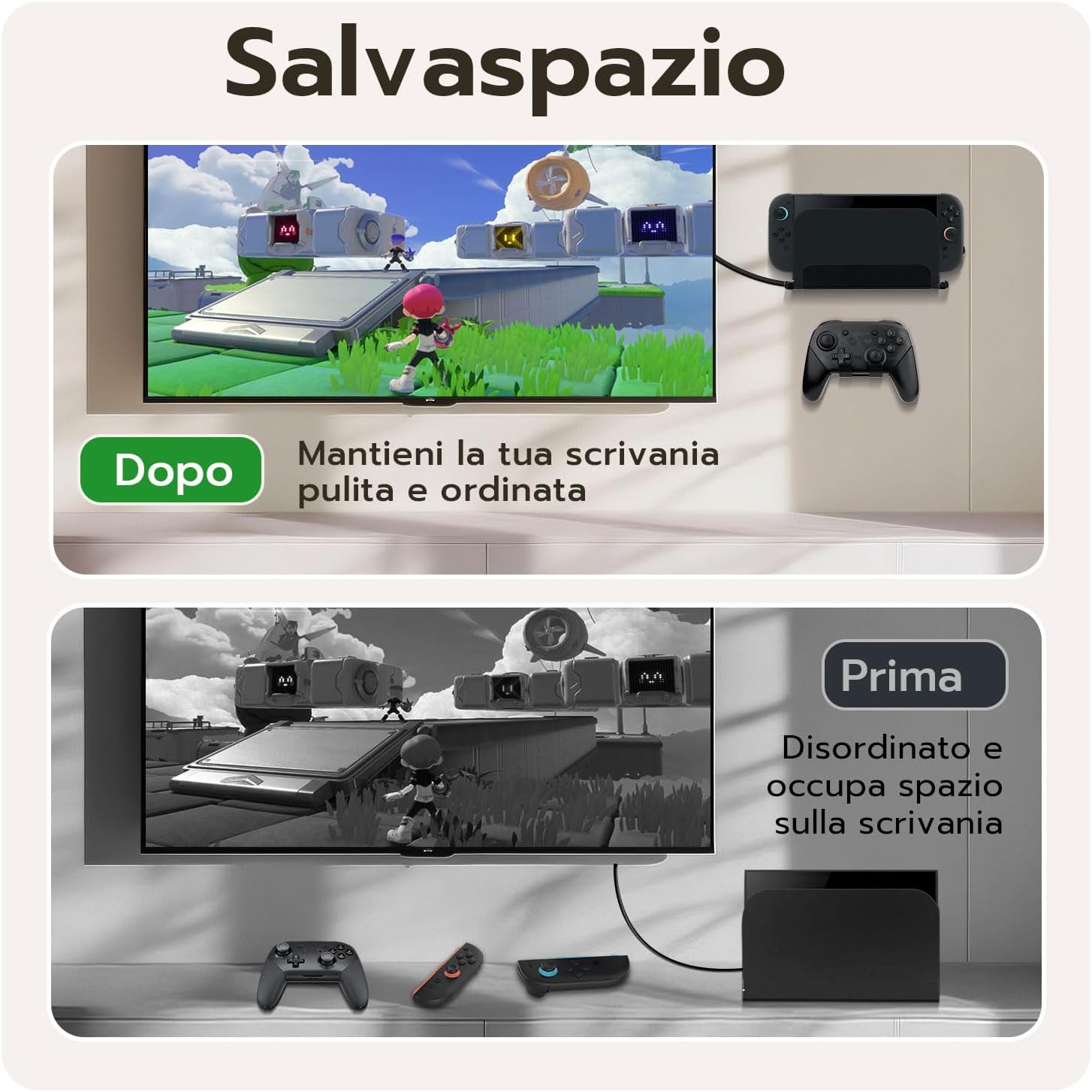 Thumbnail 5 de Tolesum supporto da parete per Switch 2 (compatibile con Dock JoyCon e Switch Pro Controller), in metallo nero