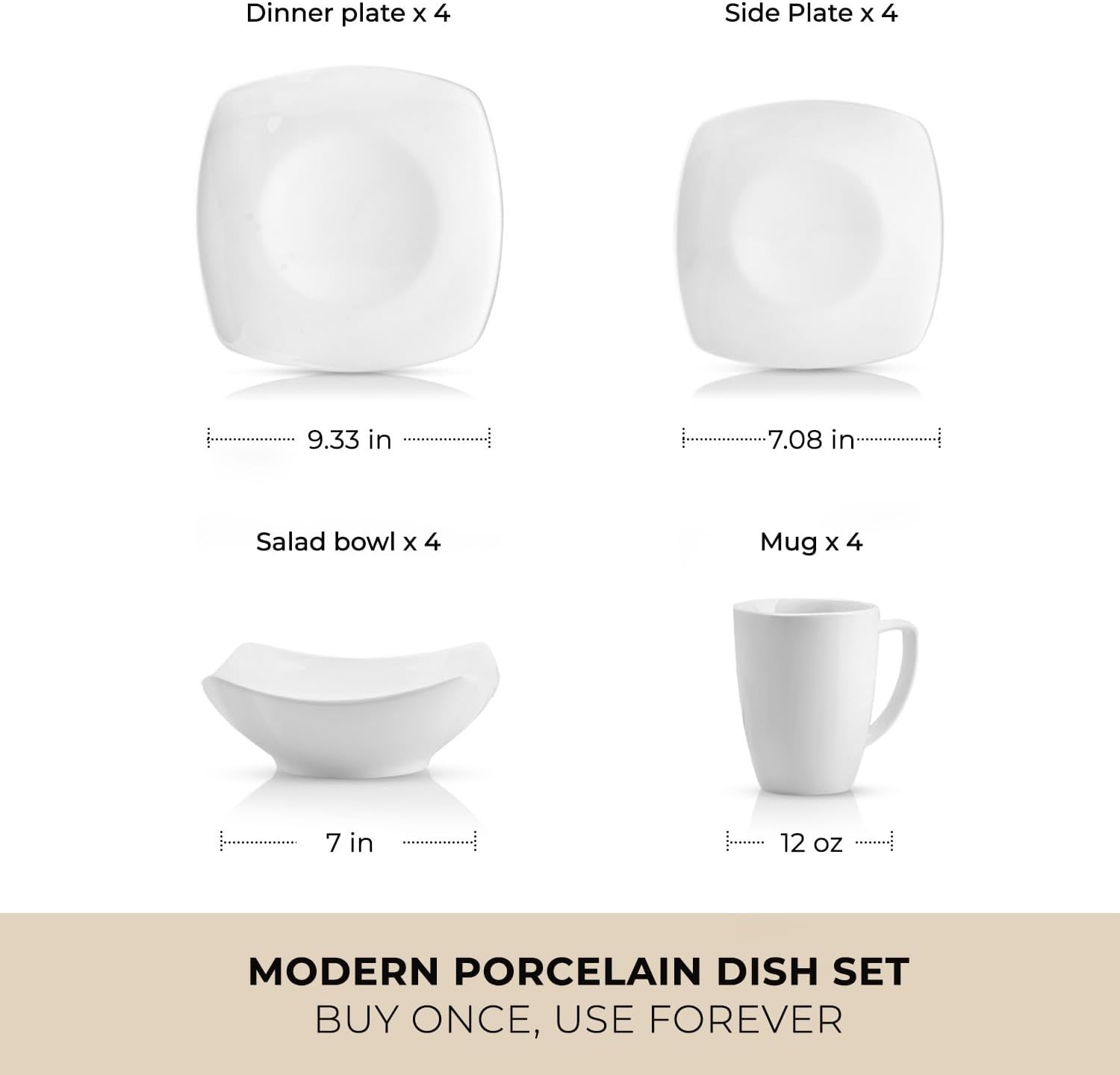 Detalle de Zulay Kitchen Porcelain Dinnerware Set, 16-Piece
