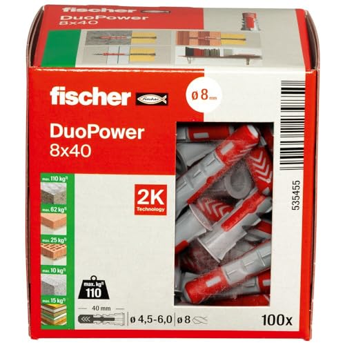 Detalle 2 de fischer DuoPower 8x40 – Cheville bi-matière et multi-matériaux, Boîte de 100