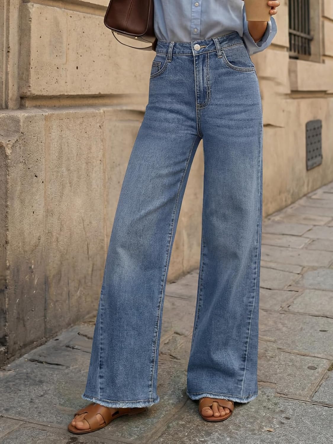 Thumbnail 1 de Trendy Queen Women’s Wide Leg Jeans with Relaxed Loose Straight Fit & Raw Hem