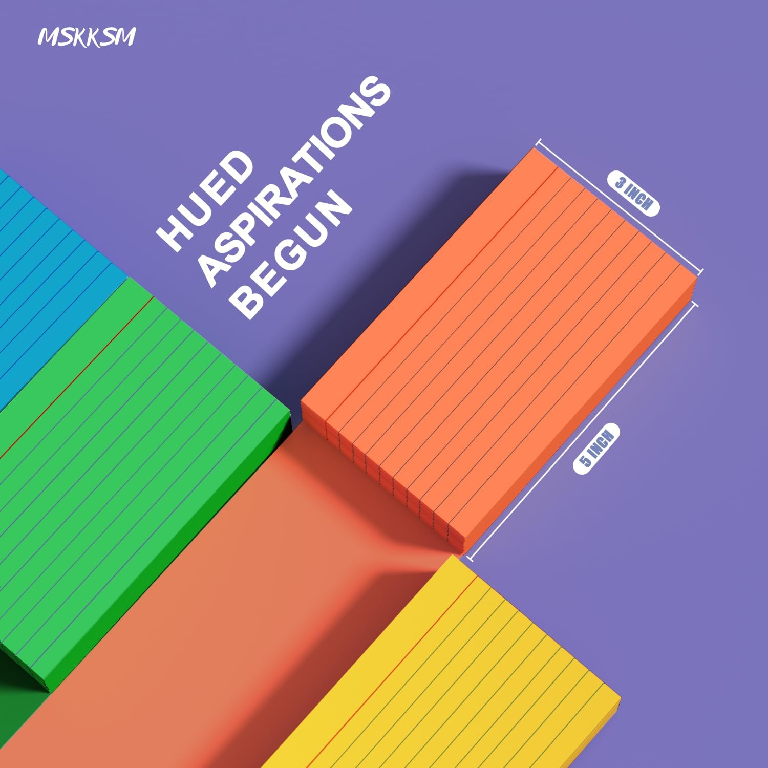 Detalle 2 de MSKKSM 3 x 5-Inch Ruled Index Cards, 300 Count, Six Neon Colors