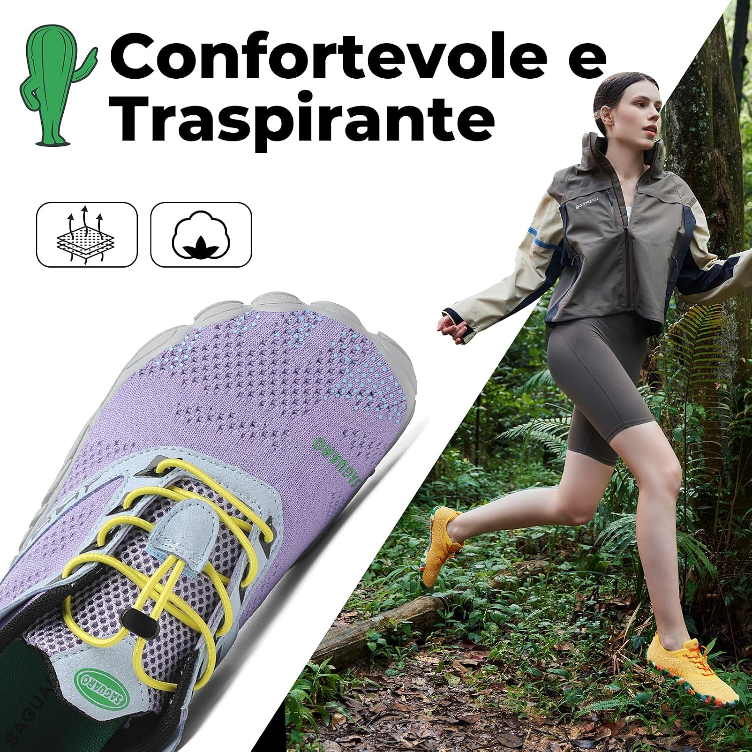Detalle de SAGUARO Scarpe Barefoot Minimaliste per Trail – 5 dita, suola zero drop (Taglie 36–48)