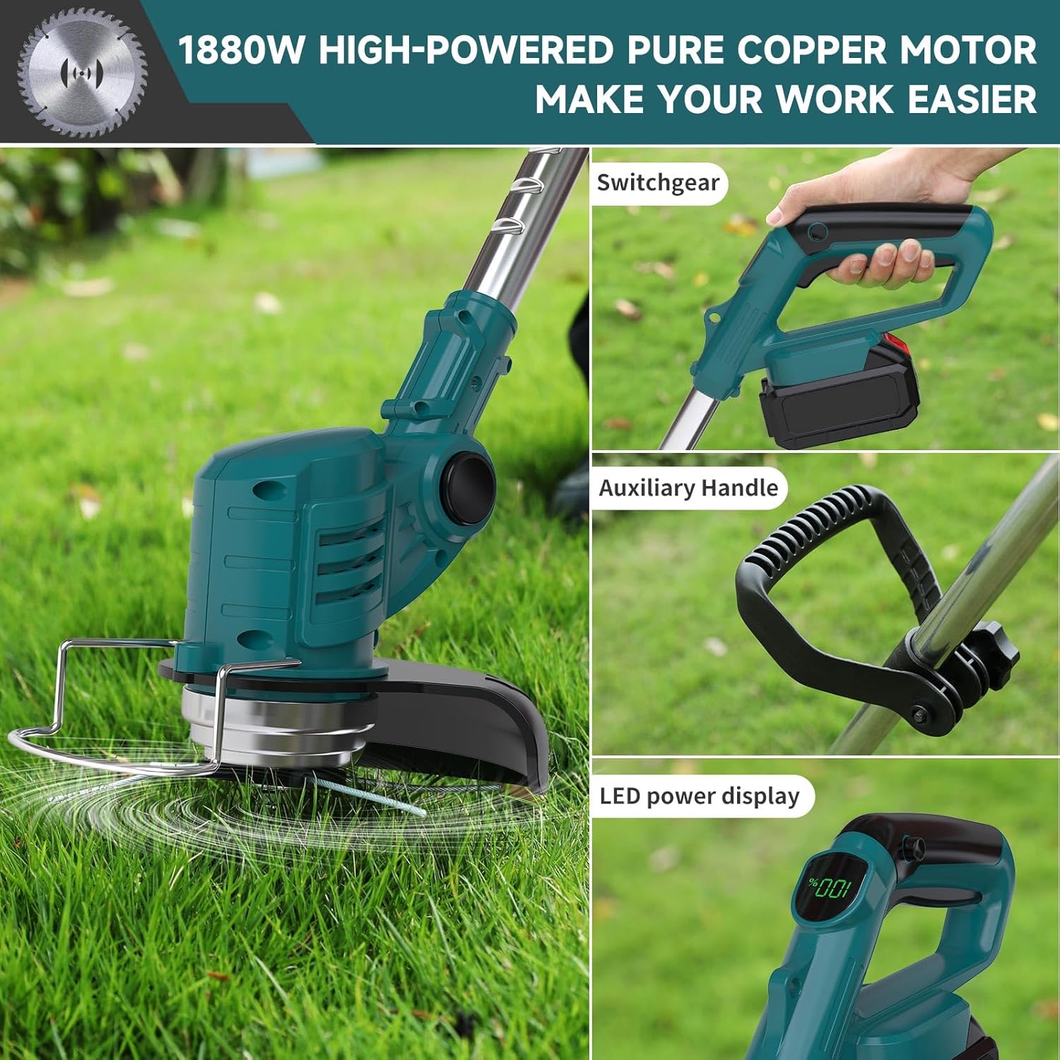 Thumbnail 6 de YEXLXLN Rasentrimmer mit Akku – 4-in-1 Set, 21V, 2 x 2,0 Ah Akkus, inkl. Makita-Kompatibilität
