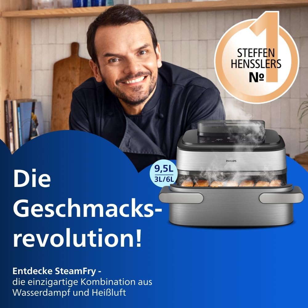 Detalle de Philips Steam Airfryer 5000 Series Megabasket NA565/00 – Dampffunktion trifft Heißluftfrittieren