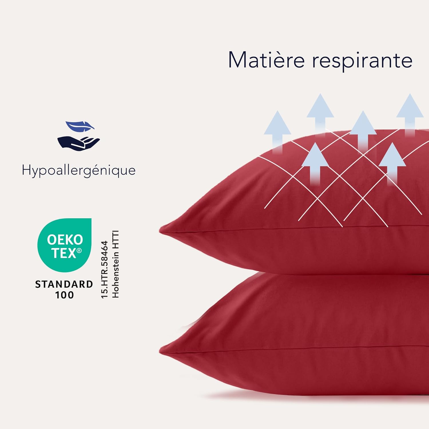 Detalle de Dreamzie Taie Oreiller 30x30 cm – Lot de 2 | 100% Coton Jersey, OEKO-TEX, Rouge