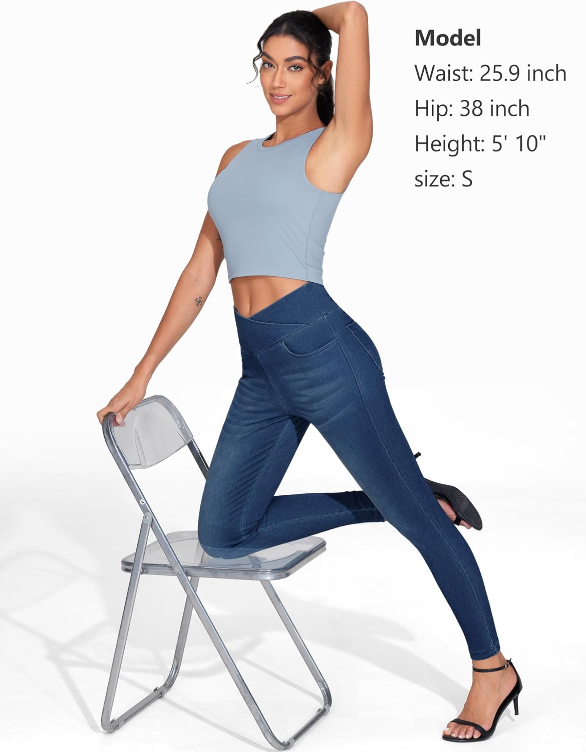 Thumbnail 6 de THE GYM PEOPLE Women's V Cross High-Waist Jeggings, 4 Pockets