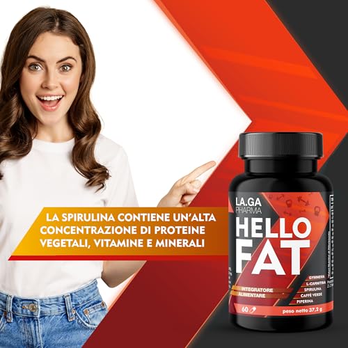 Detalle de HelloFat di LA.GA: Integratore con Spirulina, L-Tirosina e Arancio Amaro – 60 capsule