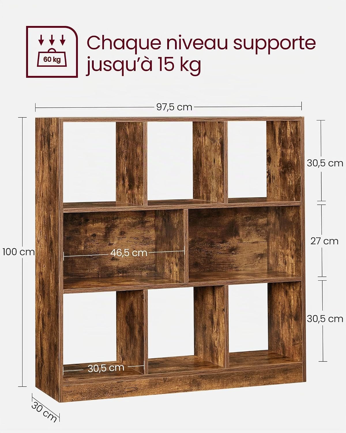 Thumbnail 2 de VASAGLE CUSTOS Collection – Bibliothèque etagère 97,5 x 30 x 100 cm, Marron Rustique