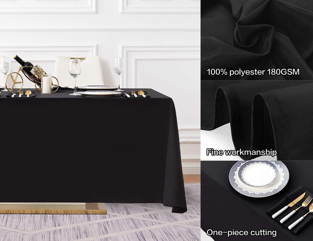Detalle de Surmente 10 Pack Black Tablecloth 90 x 156-inch: Durable, Versatile Polyester Rectangular Table Covers