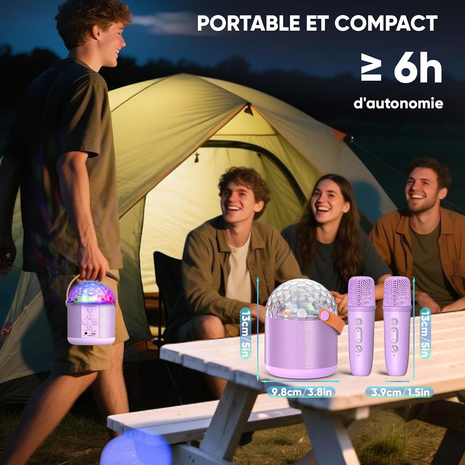 Thumbnail 6 de Micro Karaoke Dislocati avec lumières LED disco, Bluetooth 6.0 et 2 micros sans fil