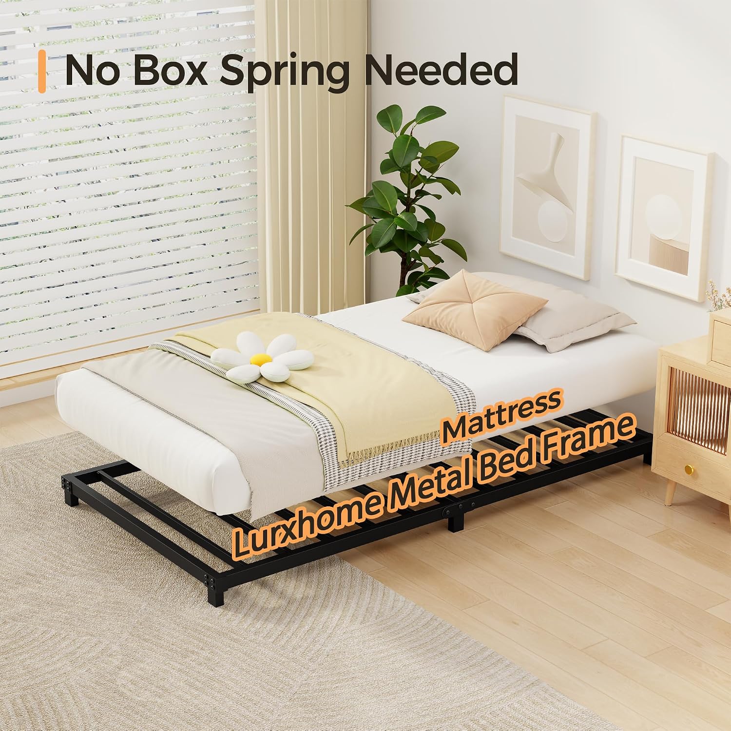 Thumbnail 6 de Lurxhome LH-0015-T Twin Metal Bed Frame, 4-Inch Low Profile