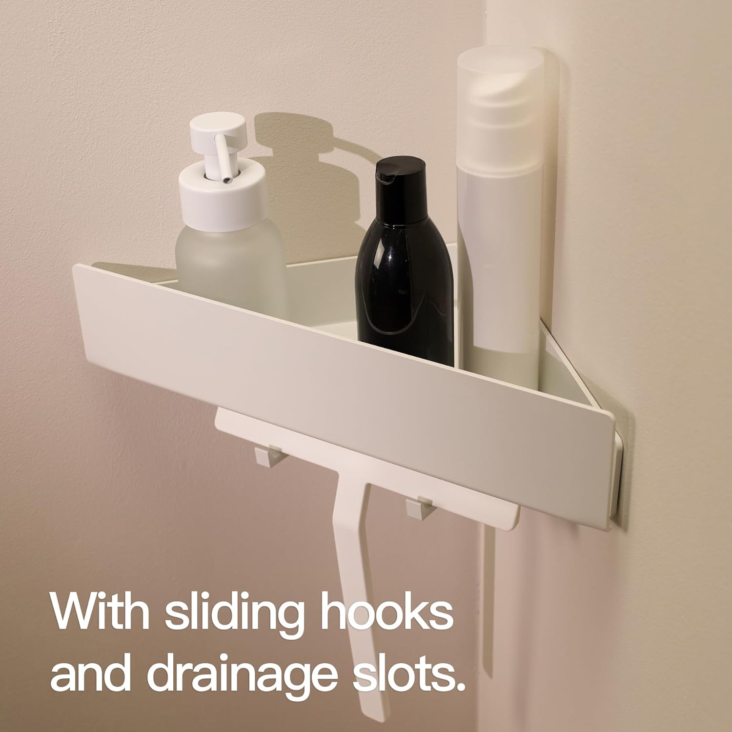Thumbnail 2 de Designfactory Hamburg Shower Caddy: Triangular, Drill-Free Wall Shelf in Matt White