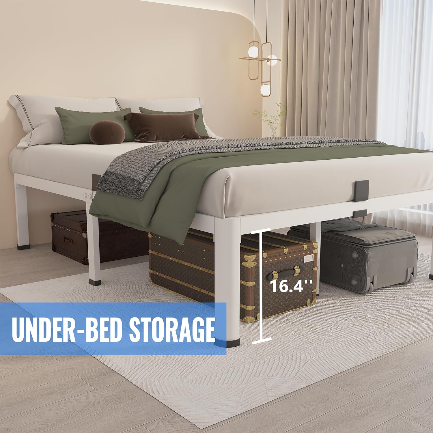 Thumbnail 4 de MAF 18 Inch Twin Bed Frame White with Round Corner Legs and Heavy-Duty Slats