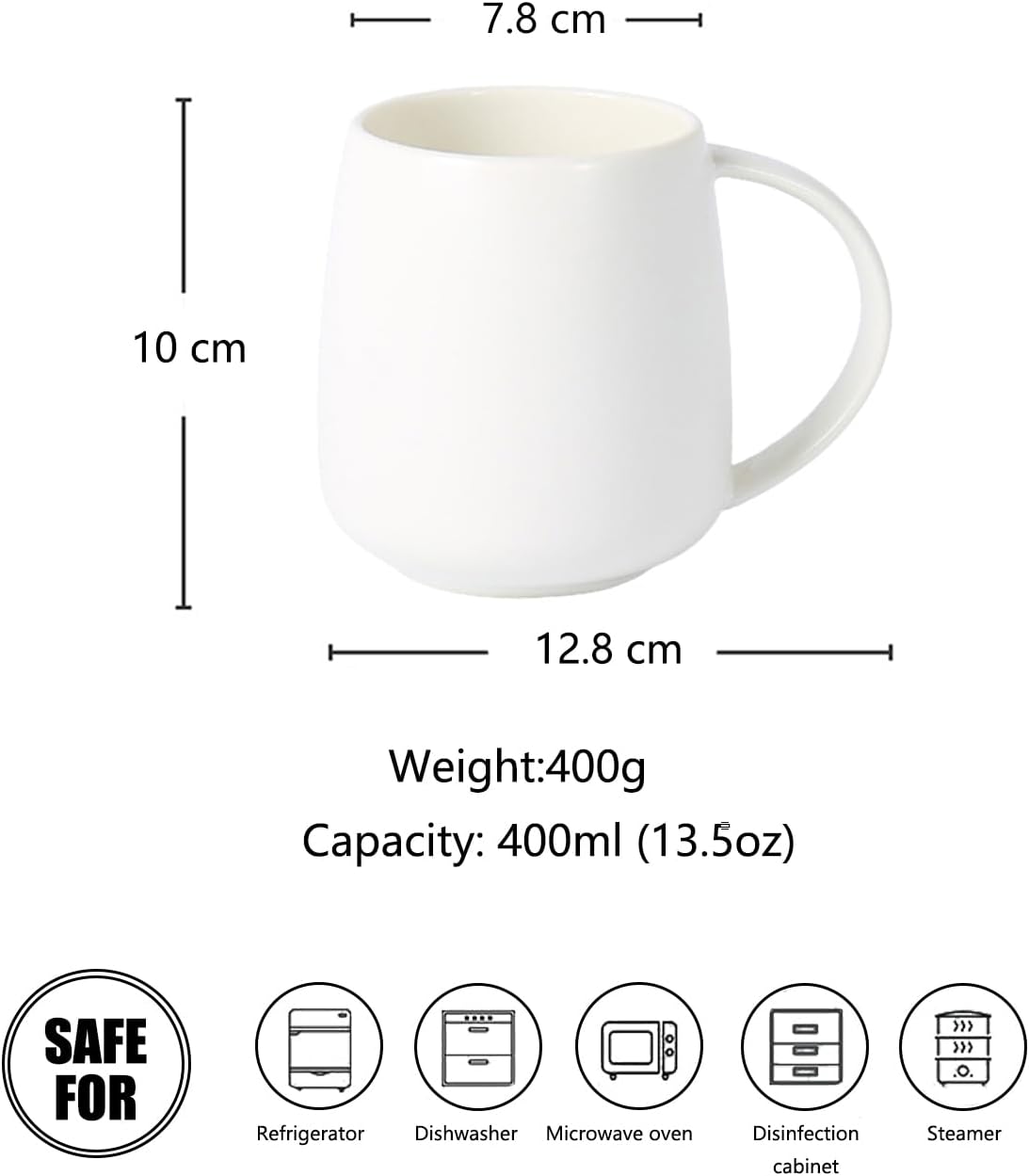 Detalle de TREEWOO Classic Large Capacity Ceramic Belly Mug 380ml/13oz – Nordic Matte Finish, White Interior