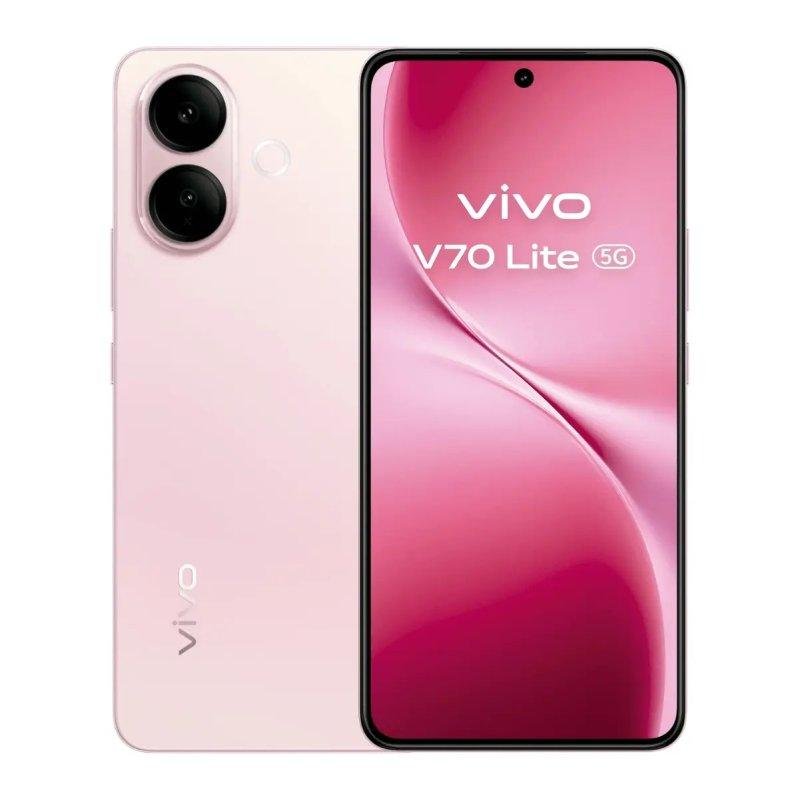 Detalle de Vivo V70 Lite 5G 6GB/256GB, 6.77" Rosa — batería, AMOLED y carga ultrarrápida