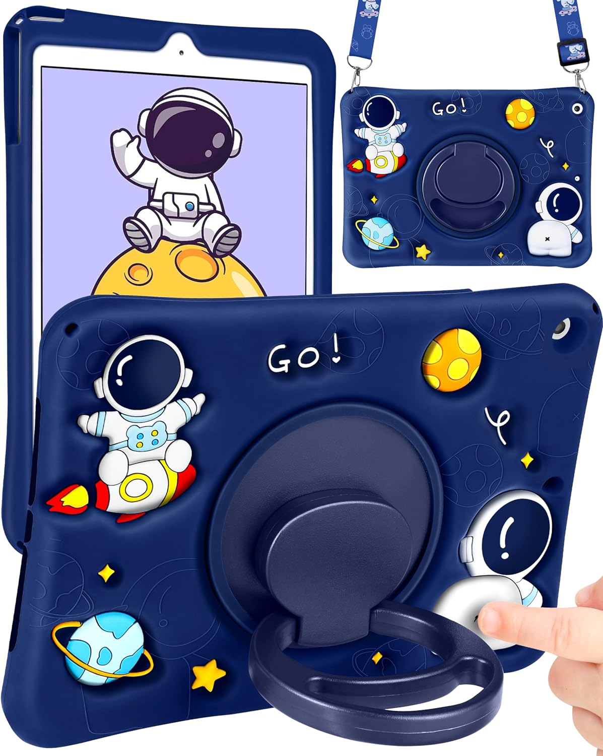 Thumbnail 6 de SurgeCraft 11” Samsung Galaxy Tab A9 Plus Case – Cute Astronaut Silicone Cover with Strap, Stand and 360° Rotating Grip