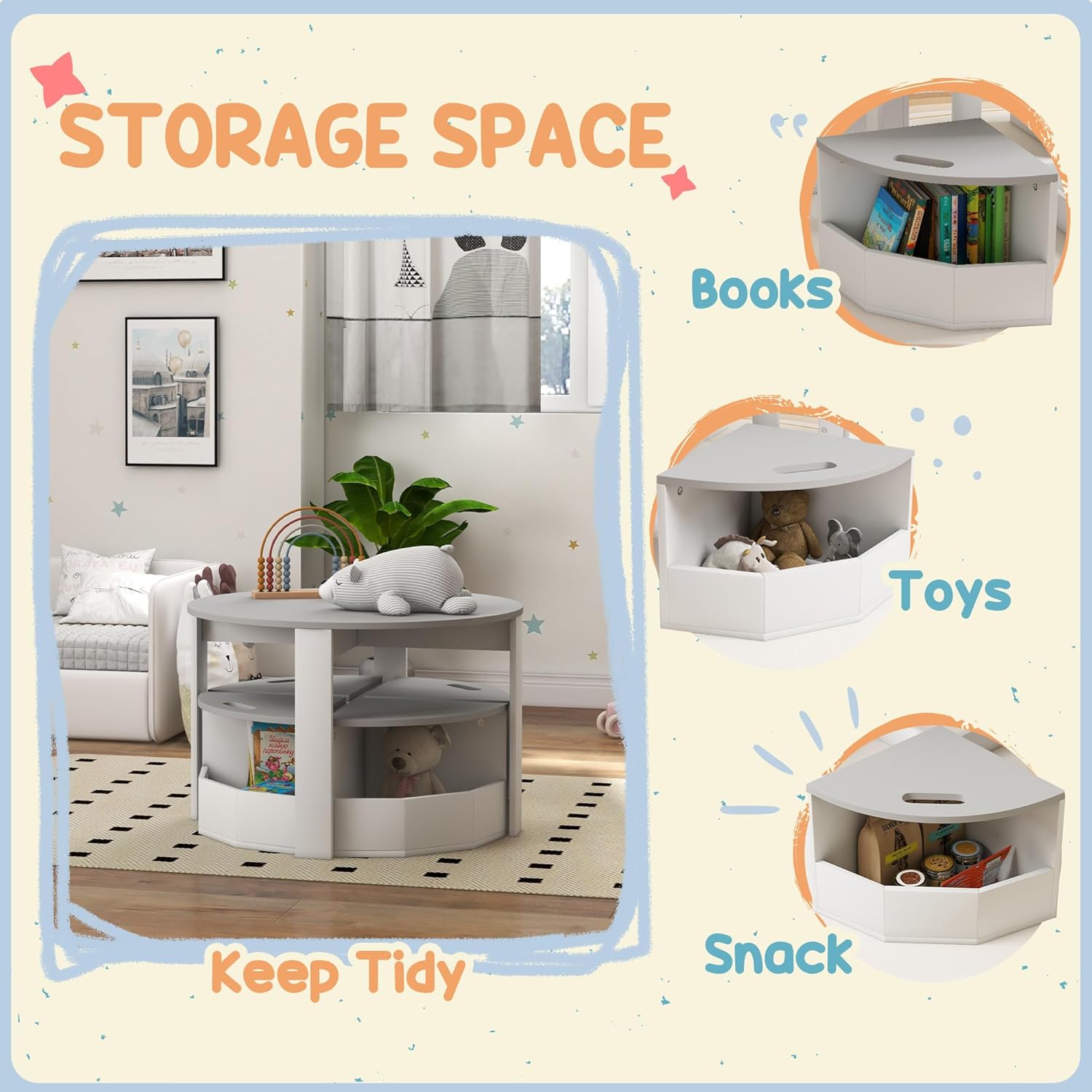 Thumbnail 4 de AIYAPLAY Kids Table and Chairs Set (Five-Piece) with Under-Seat Storage – Grey