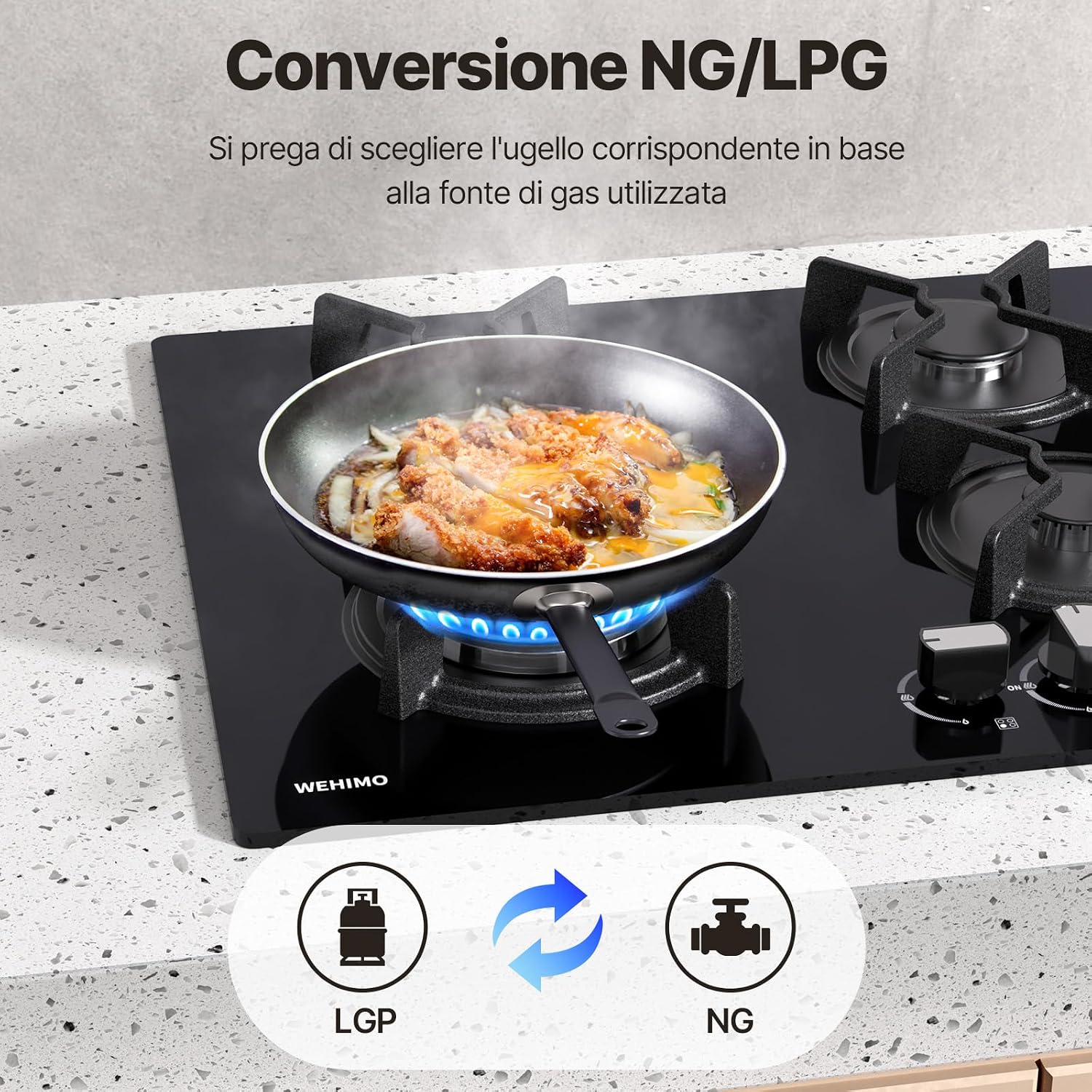 Thumbnail 6 de WEHIMO Piano Cottura a Gas 4 Fuochi da Incasso 60 cm – Vetro Nero, 7800W, Protezione Flame-Out