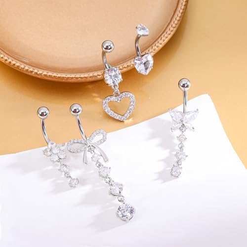 Detalle de Nelytiya 5Pcs Silver Dangly Belly Button Bars Set