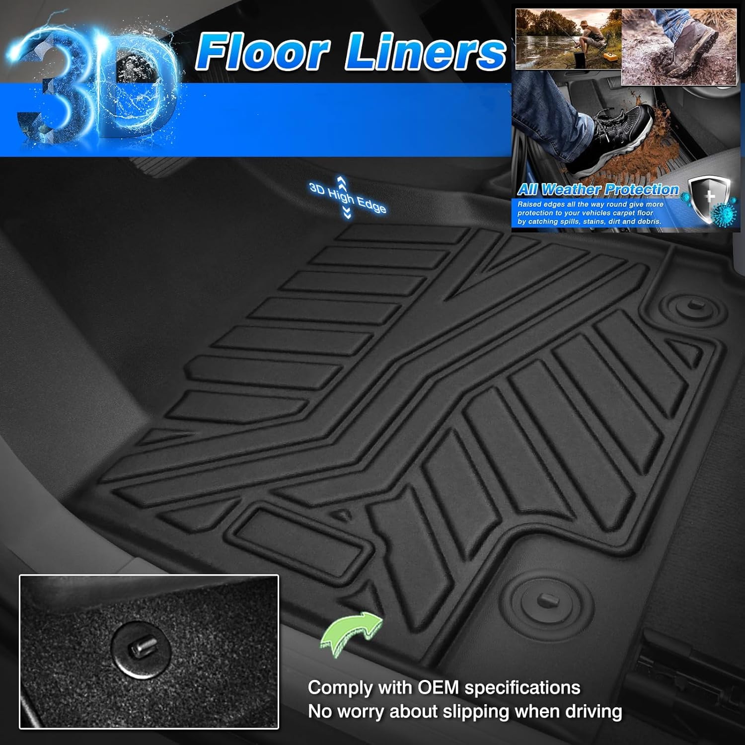 Detalle de F-150 Floor Mats for 2015-2026 Ford F-150 / F-150 Lightning, SuperCrew Rear Seat Only - All Weather TPE Mats