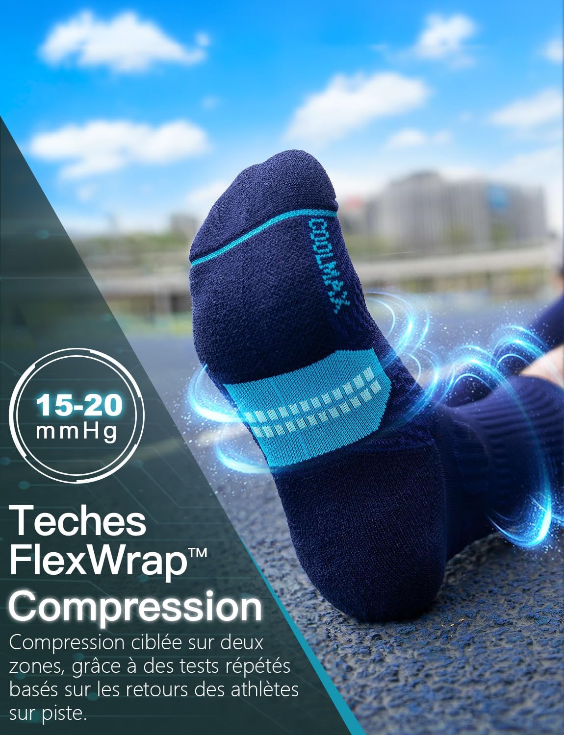 Detalle de Juclise Chaussettes de course à pied en bambou Coolmax pour homme, compression 15-20 mmHg