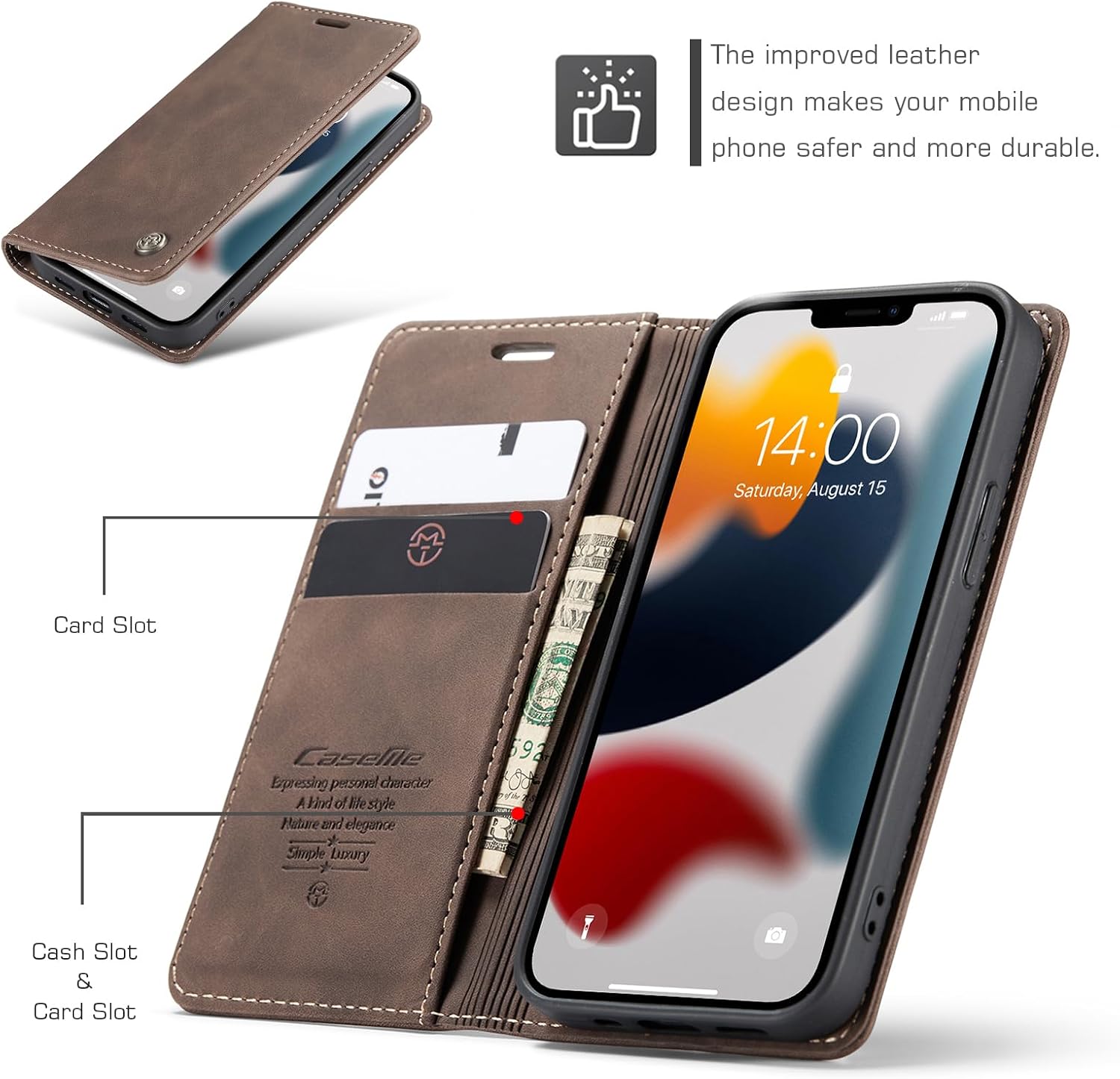 Detalle de Cracedily iPhone 13 Mini Flip Wallet Case with Card Slots and Kickstand