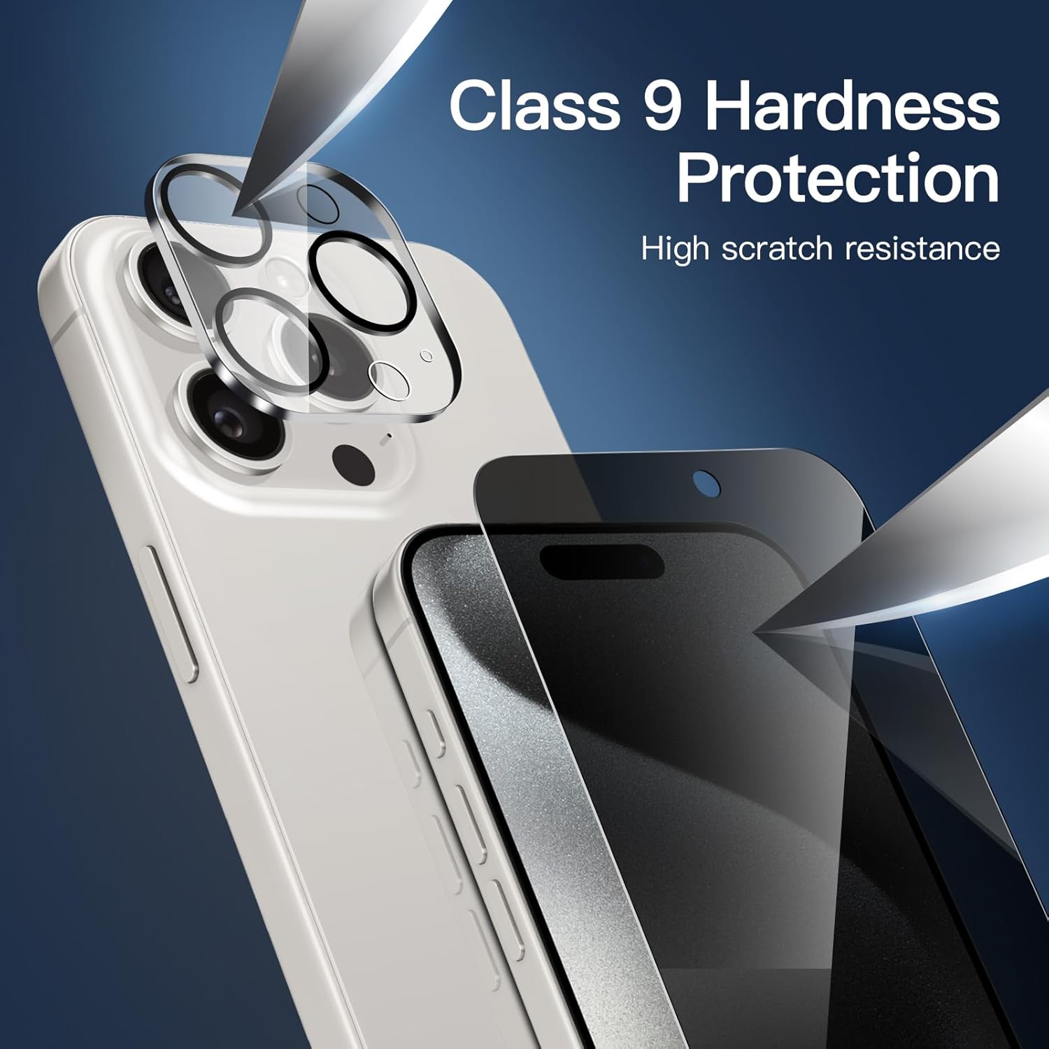 Thumbnail 5 de NEW’C 3x Privacy Tempered Glass Screen Protectors + 3x Camera Lens Protectors for iPhone 15 Pro Max (6.7")