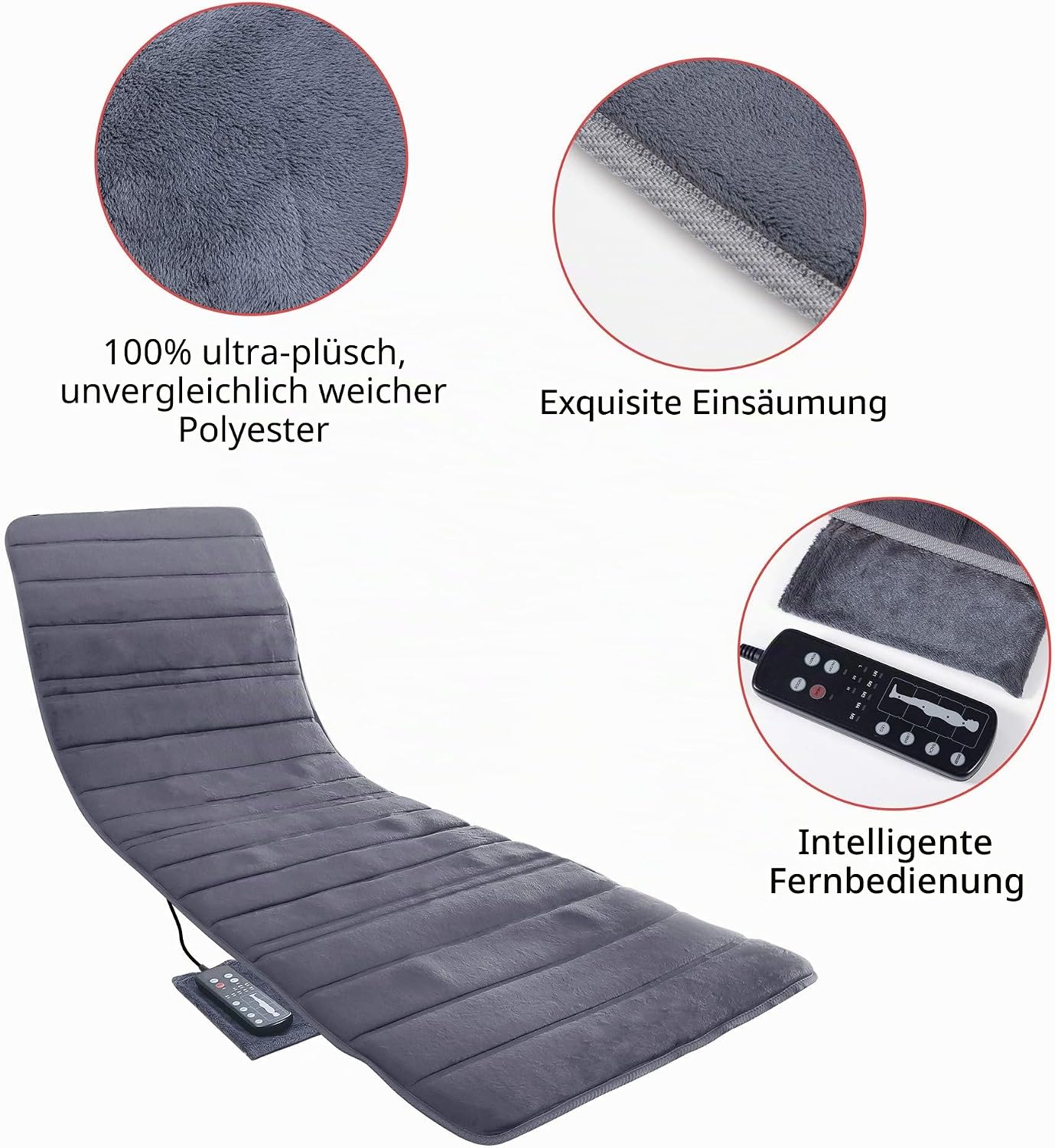 Detalle de COMFIER Elektrische Massagematte mit Wärmefunktion – Ganzkörpermassage mit 10 Motoren, 2 Heizkissen & 5 Modi