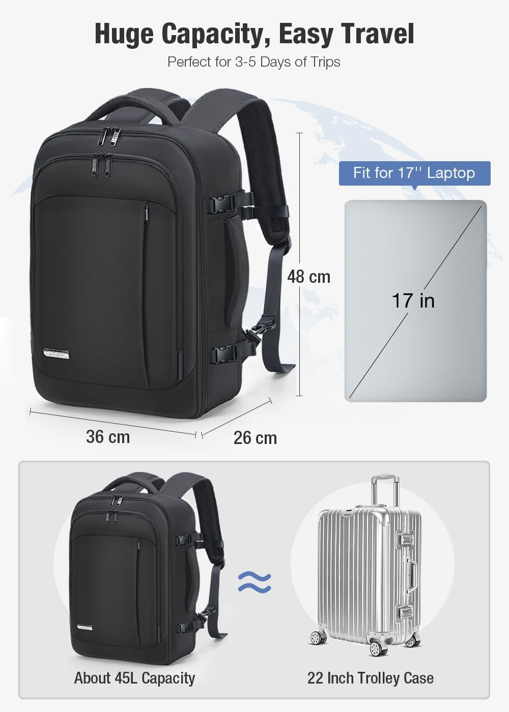 Thumbnail 2 de Lekespring Travel Backpack 45L 17.3in rucksack