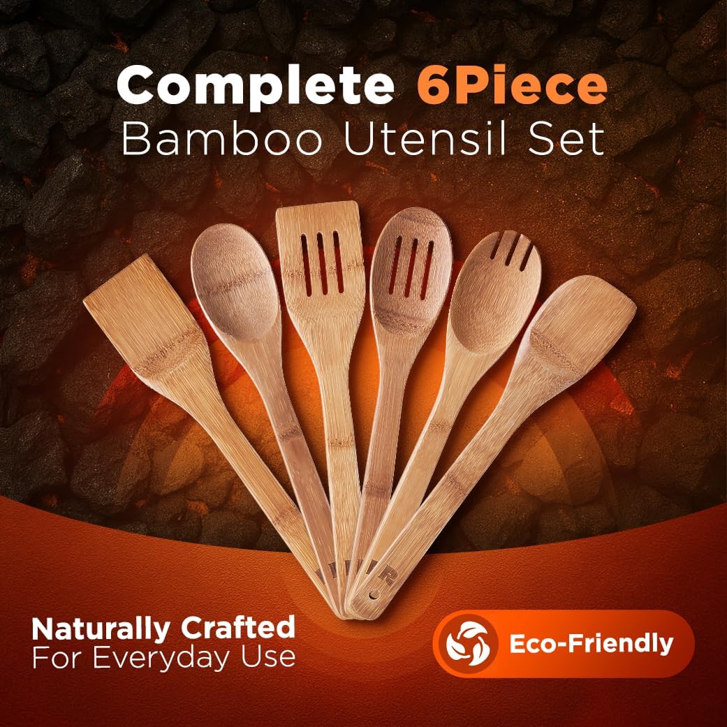 Thumbnail 2 de Riveira Dark Bamboo 6-Piece Wooden Spoons Set for Cooking