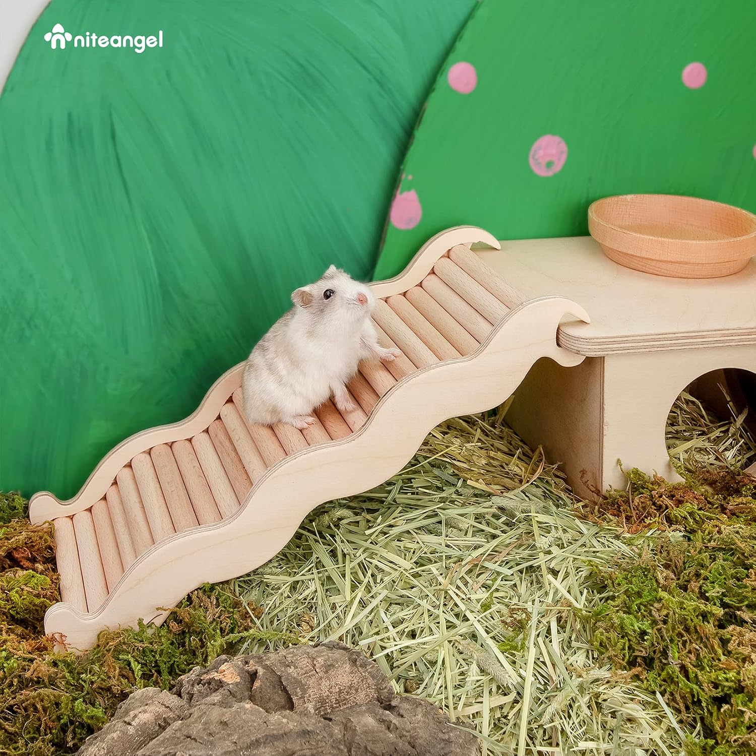 Detalle 2 de Niteangel 木製はしご L(26.3cm)小動物用クライミングトイ、白樺・ブナ材