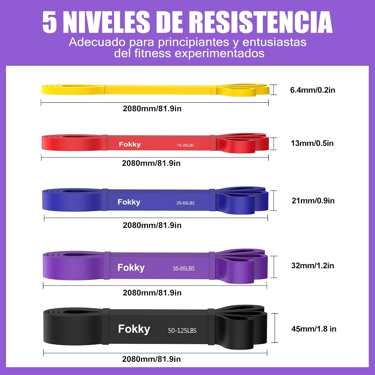 Detalle de Fokky Gomas Elasticas Musculación de 5 Niveles con Anclaje de Puerta – Set Completo para Fuerza, Estiramiento y Calistenia