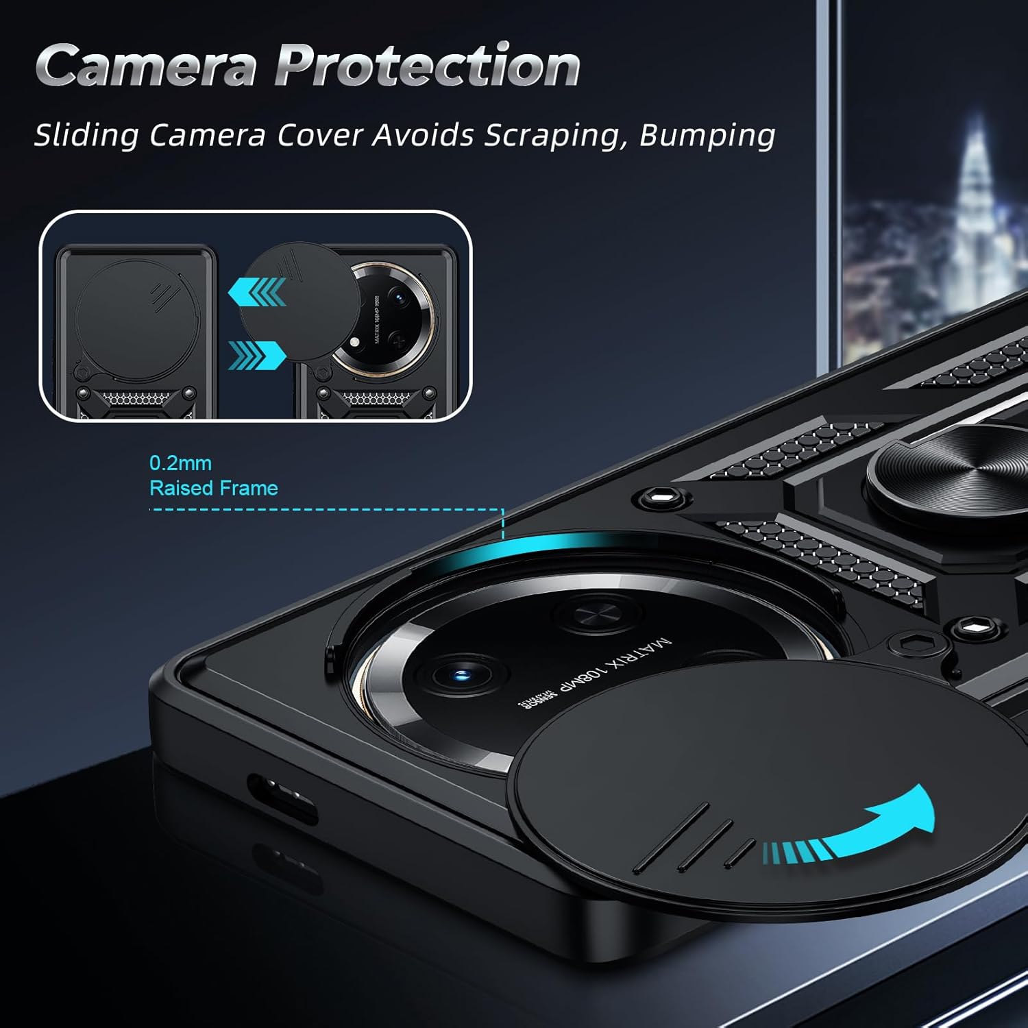 Thumbnail 3 de LeYi Military Shockproof Case for Honor Magic 7 Lite 5G with Slide Camera Cover and 360° Ring Stand (Black)