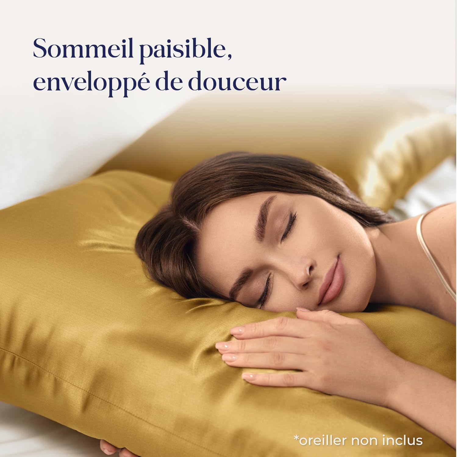 Detalle de Dreamzie Taie d’oreiller en soie 100% 22 Momme Grade 6A (Oeko-Tex) – 60 x 60 cm, doré – 1 unité