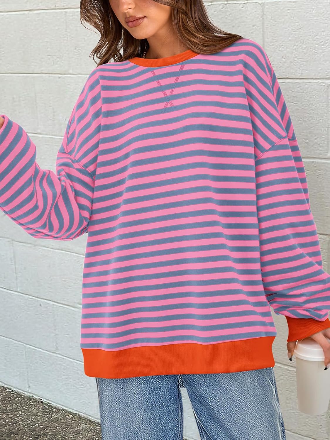 Detalle 2 de PRETTYGARDEN Striped Oversized Sweatshirt casual top