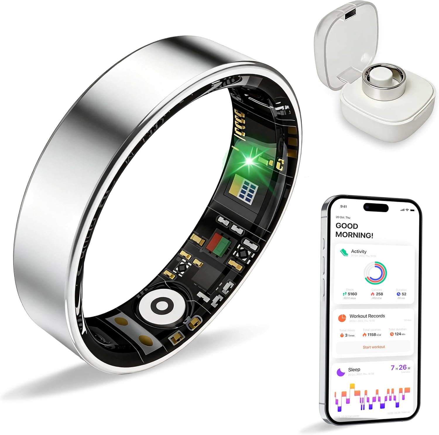 Detalle de BIEMHA VR11 Smart Ring, Silver Size 9, IP68, Sleep and Activity Tracking