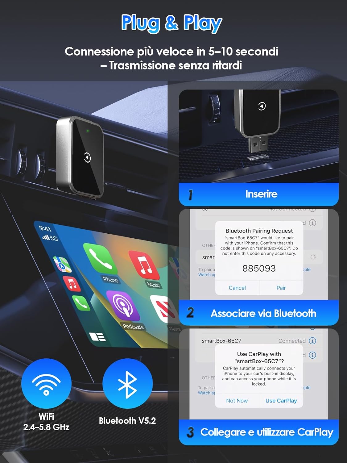 Detalle 2 de Adattatore Wireless CarPlay Upgrade 2025 senza fili