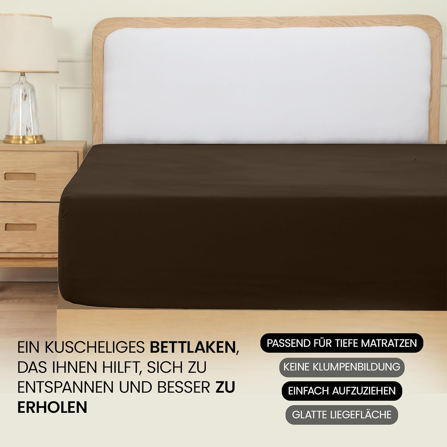 Thumbnail 5 de Utopia Bedding Spannbettlaken 180x200 cm – Braun, Gebürstete Polyester-Mikrofaser, 35 cm Tiefe