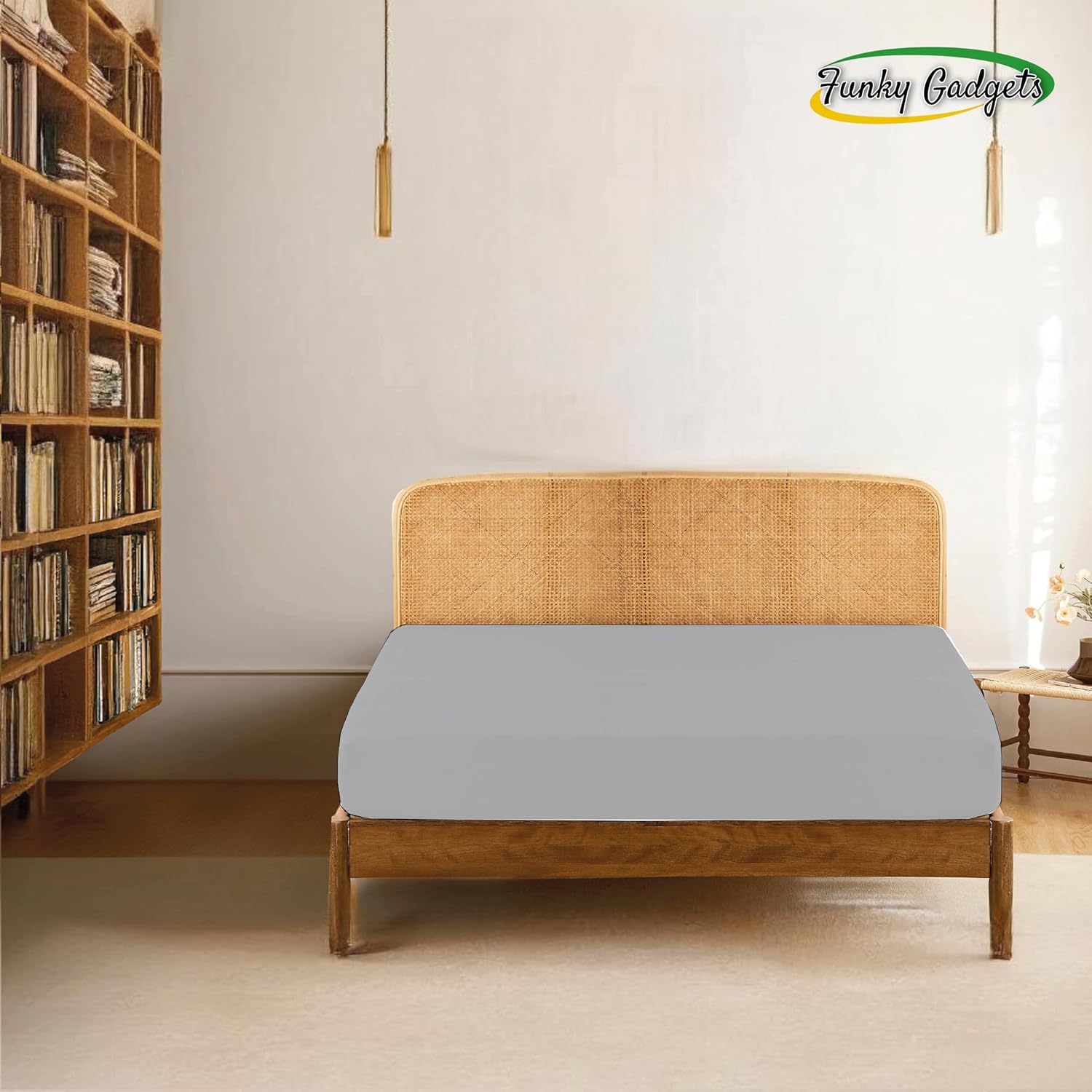 Detalle 2 de Funky Gadgets Double Fitted Sheets with Extra Deep Pocket, 16 Inch, 90 GSM Microfiber Grey (137 x 190 cm)