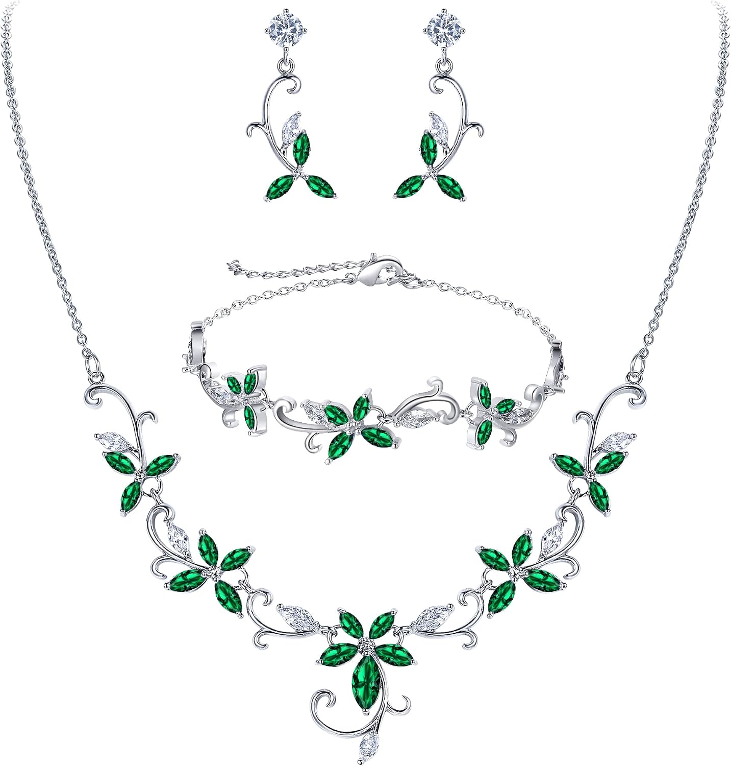 Thumbnail 6 de Clearine Parure Bijoux Femme Mariage Zircone Cubique – Collier, Boucles d'oreilles et Bracelet (3 pièces)