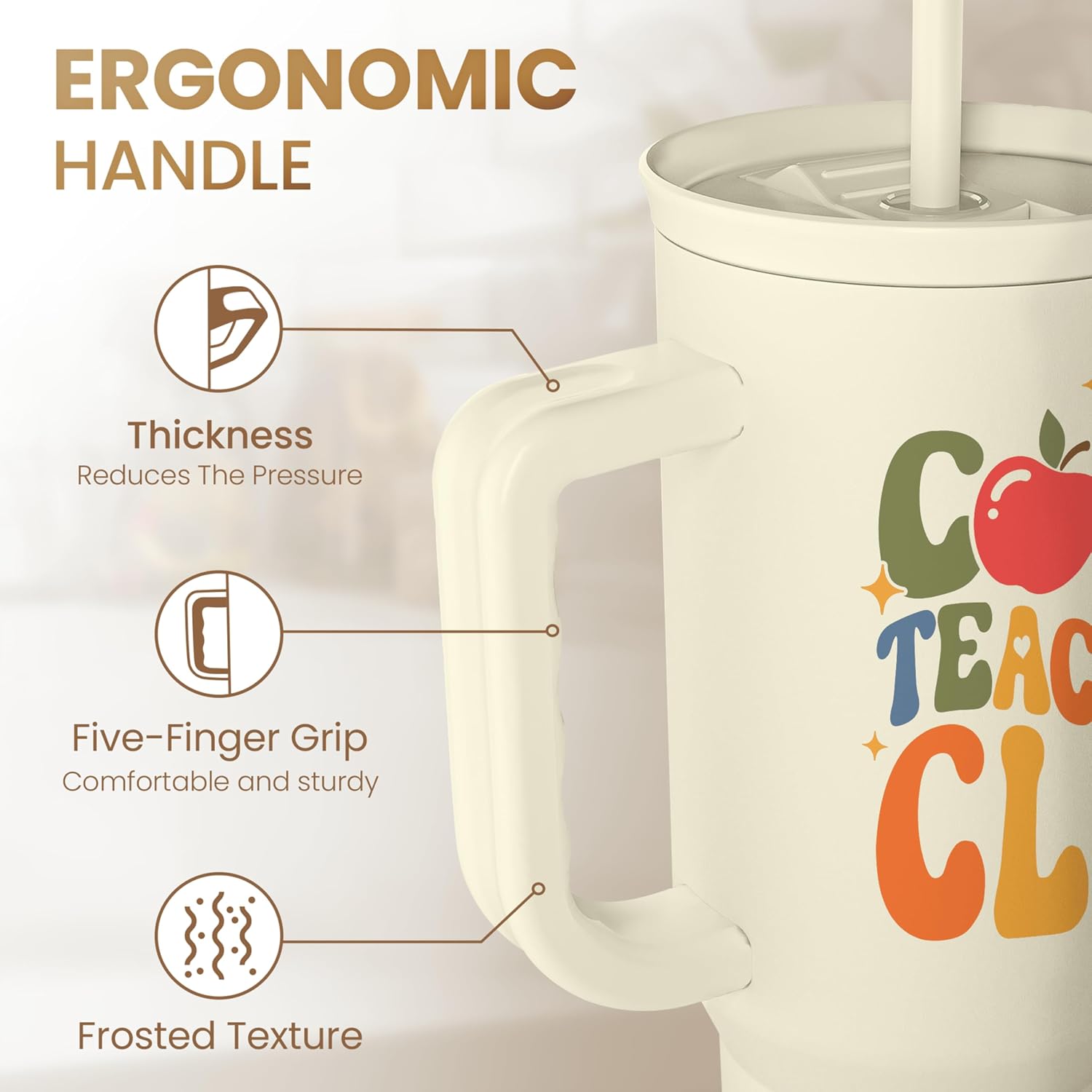 Detalle de Cool Teacher Club Tumbler 40oz Stainless Steel Insulated Coffee Travel Cup with Handle