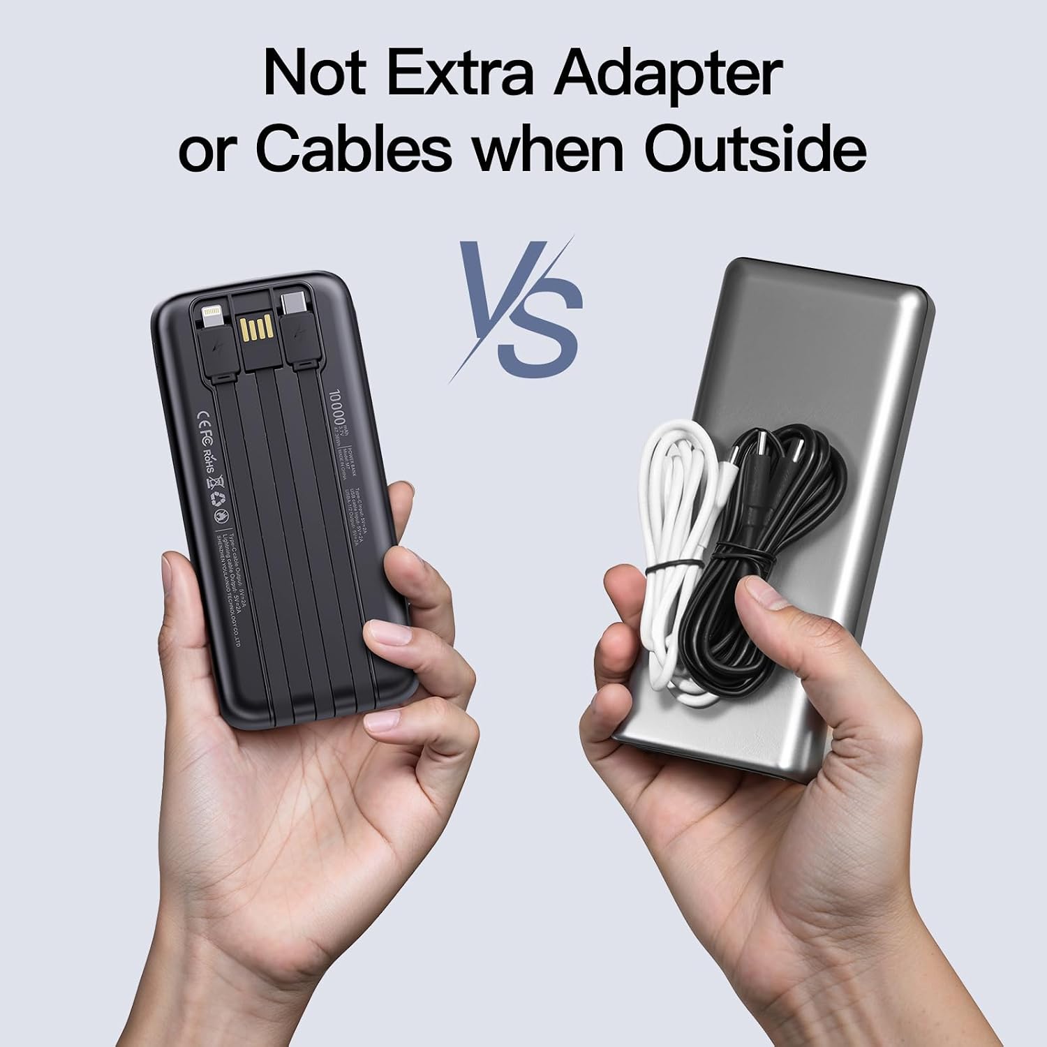 Detalle 1 de FancyBean M7 2-Pack Portable Charger, 10,000mAh, Built-In Cables