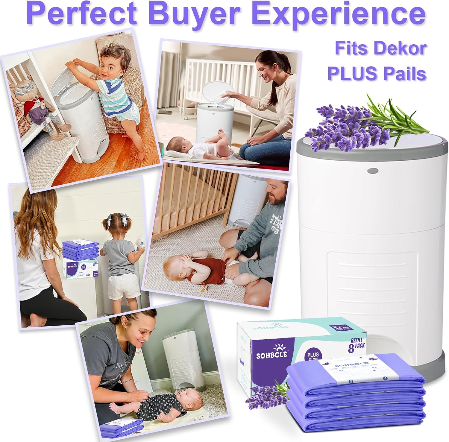 Thumbnail 5 de SOHBCLE Diaper Pail Refill Bags, 8-Pack for Dekor Plus, Lavender Scent