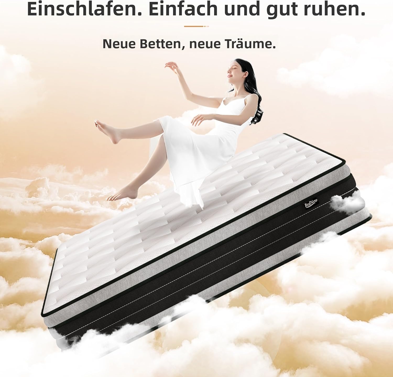 Thumbnail 5 de Bednew Matratze 90 x 200 cm Federkern 7-Zonen H3 (31 cm) mit Memory-Schaum & Öko-Tex
