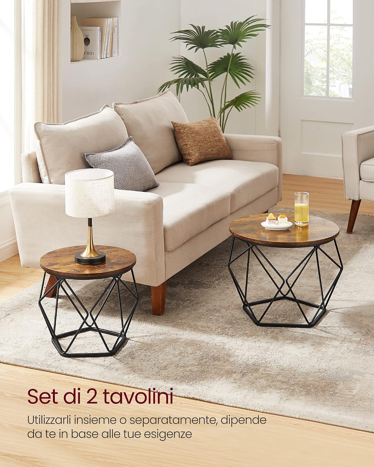 Detalle 2 de VASAGLE LET040B01 Tavolino rotondo set 2 pezzi 50 cm