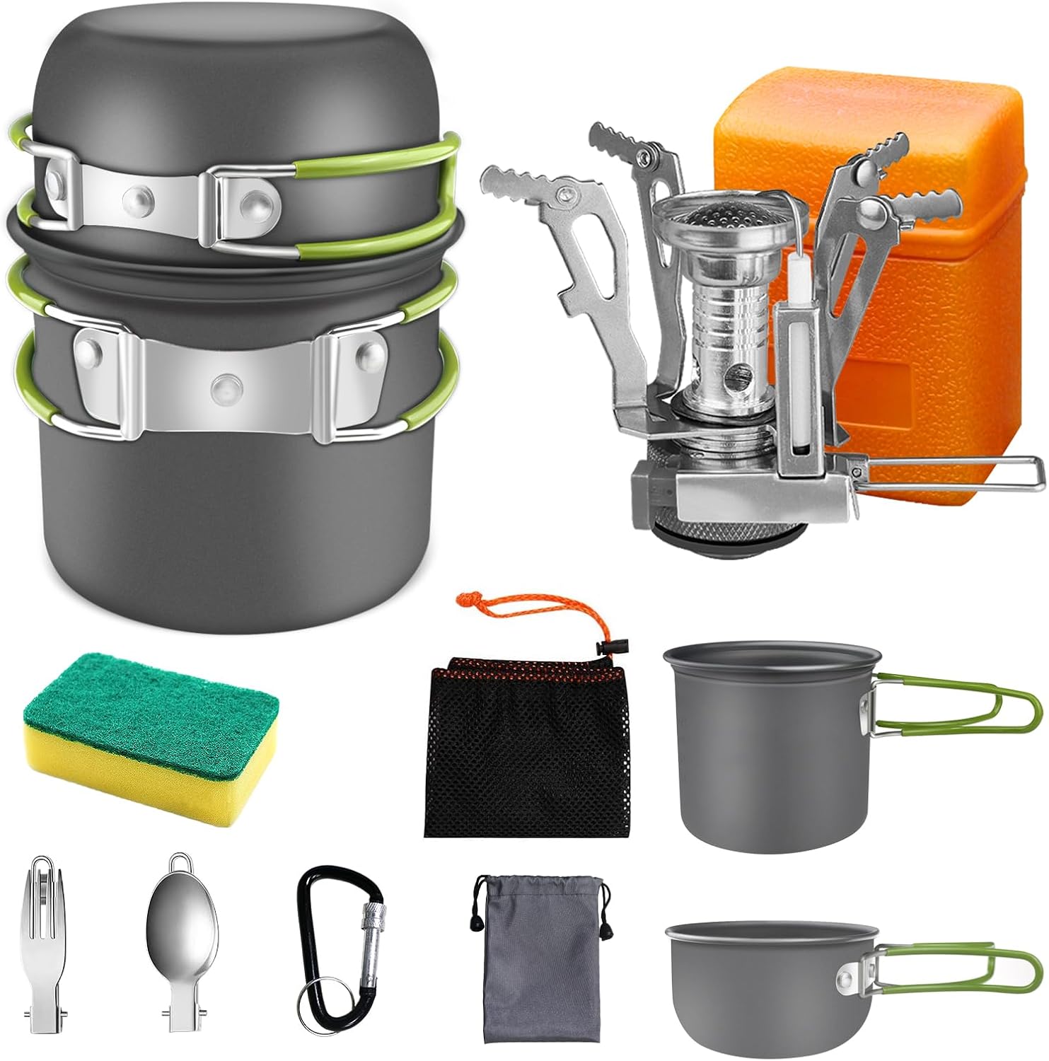 Detalle de AUTOPkio Camping Cooking Set for 1–2 People: non-stick folding pots and piezo stove kit